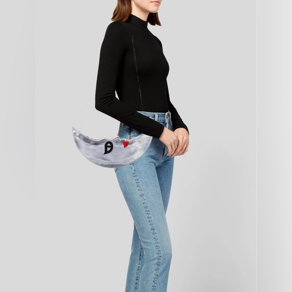 Charlotte Olympia Lunatic Man in the Moon Silver Crossbody Clutch RARE New - Picture 7 of 7